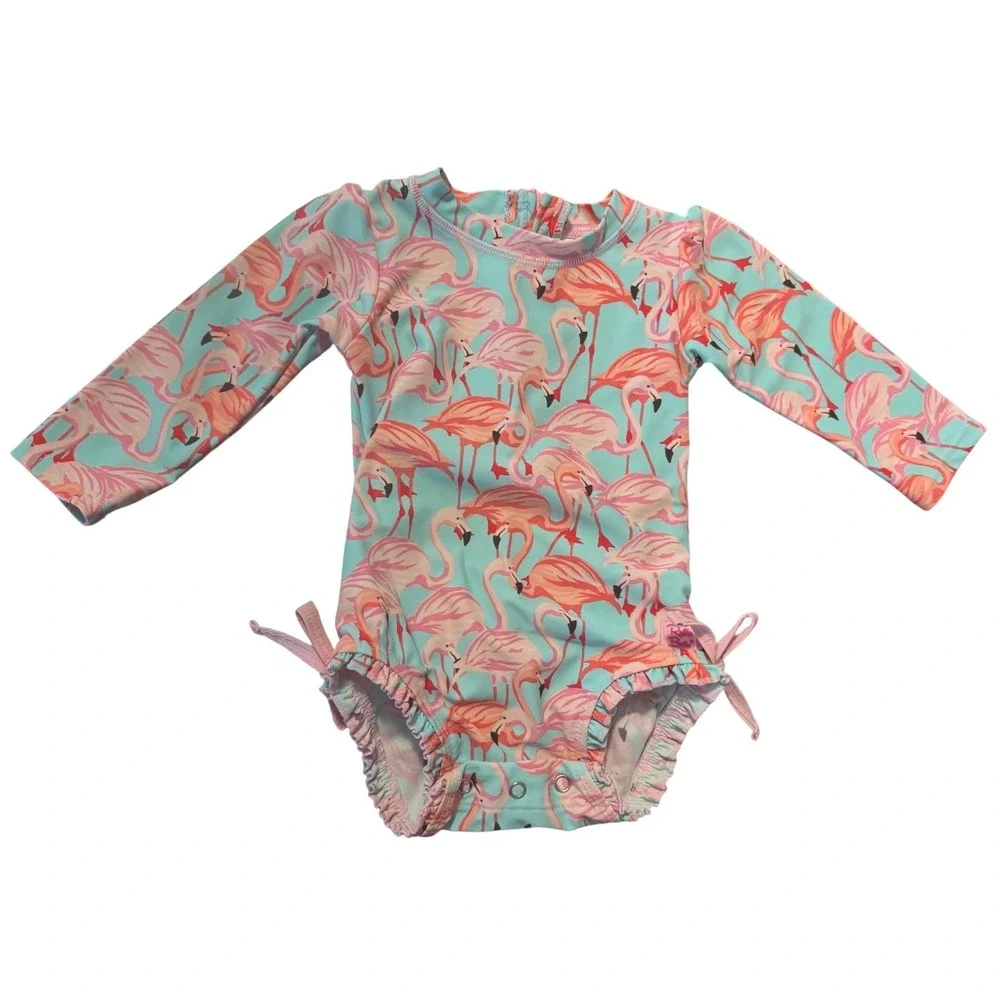 RuffleButts Flamingo Rash‎ Guard Swimsuit 6-12M One Piece